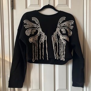 Zara Cropped Sweatshirt With Fringe Detail
